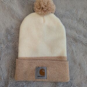 Carhartt Women's Cream and Tan Beanie Pom Pom Hat